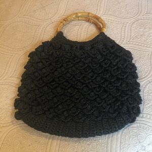 J Crew large woven tote with wood handle